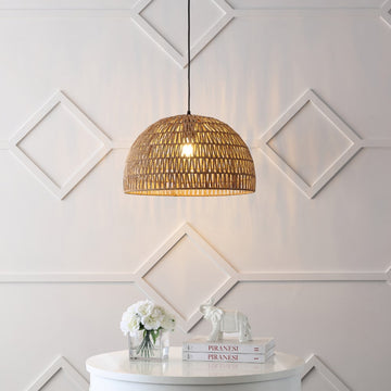 Campana 20" Bohemian Modern Woven Rattan/Iron LED Pendant